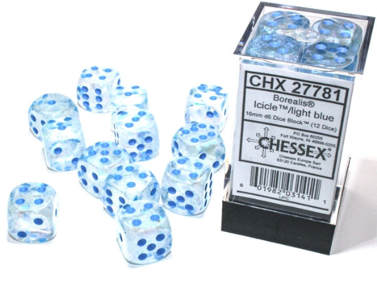 Chessex: 12mm d6 Dice Block - Borealis Icicle/Blue Luminary