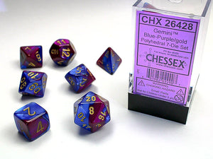 Chessex: Gemini Polyhedral Blue-Purple/gold 7-Die Set.