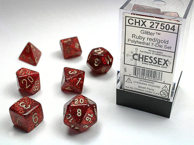 Chessex: Glitter - Polyhedral Ruby/Gold 7-Die Set