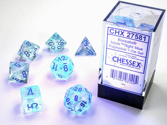 Chessex: Borealis Polyhedral Icicle/Light blue Luminary 7-Die Set