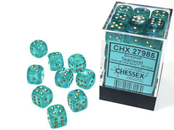 Chessex: 12mm d6 Dice Block - Borealis Teal/Gold Luminary