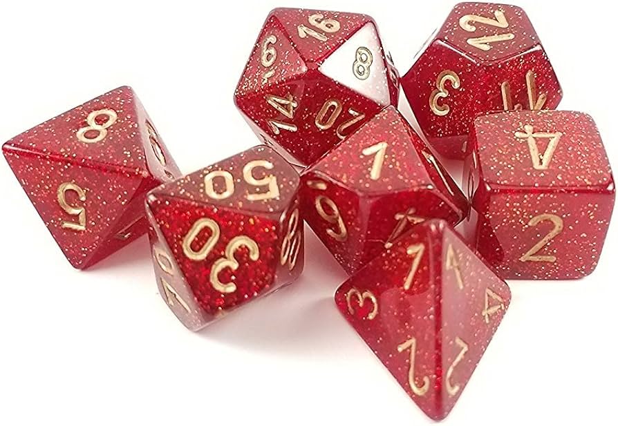 Chessex: Glitter - Polyhedral Ruby/Gold 7-Die Set