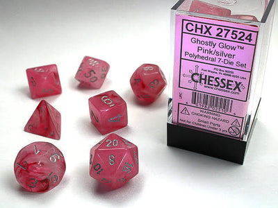 Chessex: Glow - Polyhedral Pink/SilveR 7-Die Set