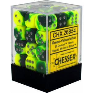 Chessex: Dados 12mm c/36 Green-Yellow/Silver