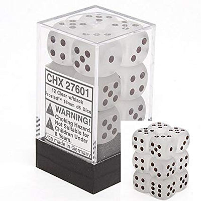 Chessex: FrostedTM 16mm d6 Clear/black Dice BlockTM