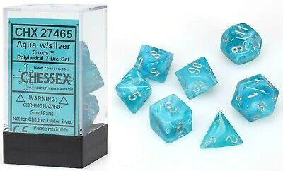 Chessex: Cirrus Aqua/Silver Polyhedral 7 Dados