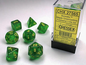 Chessex: Borealis Maple Green/Yellow Polyhedral 7 Dados