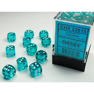 Chessex: Translucent Teal/White 12mm d6 Dice Block