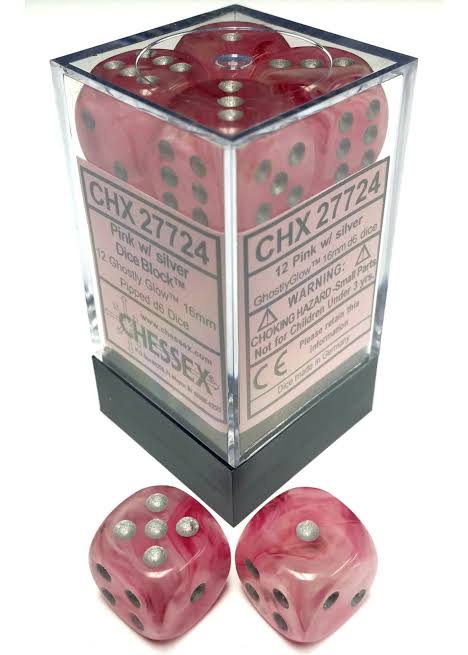 Chessex: TM 16mm d6 Ghostly Glow Pink Dice BlockTM